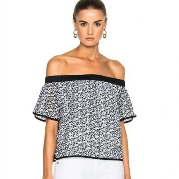 Rag & Bone off the shoulders Flavia Top in Black Floral - Picture 9 of 13